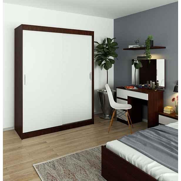Prostorná šatní skříň 150 cm VALESTRA - wenge / bílá