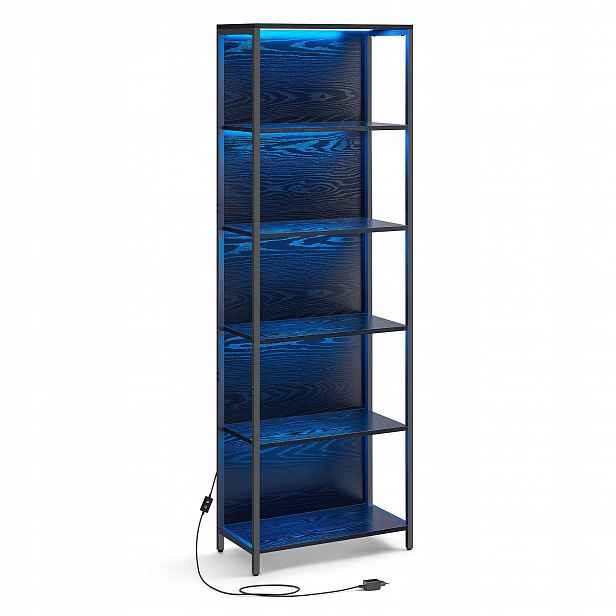 Regál Na Knihy Police 60X179 CM Loft Kancelářský 5 Polic Stojící Do Obývacího Pokoje Led
