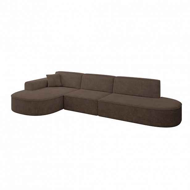 ALTDECOR ROHOVÁ SEDACÍ SOUPRAVA s otomanem vlevo MARI-L2 – 328 x 171 x 79 cm, hnědá barva, velur