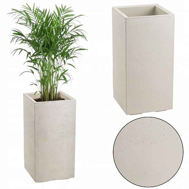Květináč Sloupek Na Kolečkách Imitace Betonu Béžový 30x30x60 cm květiny balkon terasa