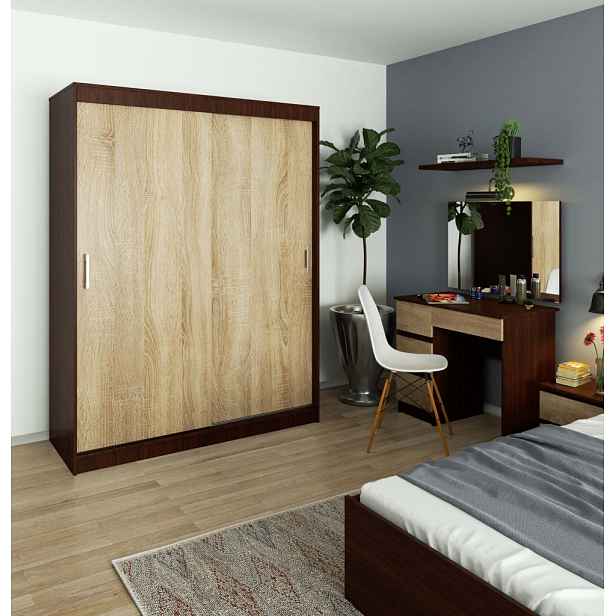 Prostorná šatní skříň 150 cm VALESTRA - wenge / dub sonoma