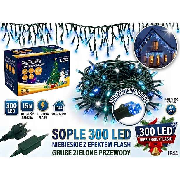 Rampouchy 300LED Venkovní 15 m Modré Flash Silné Kabely IP44