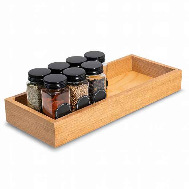 Dřevěný podnos s podstavou pro organizaci koření a zásuvek 36x15 cm
