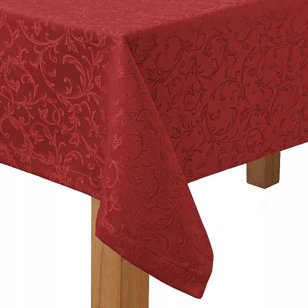 Ubrus odolný proti skvrnám Bordó šitý na 3 cm Akantový list 140 x 140 cm