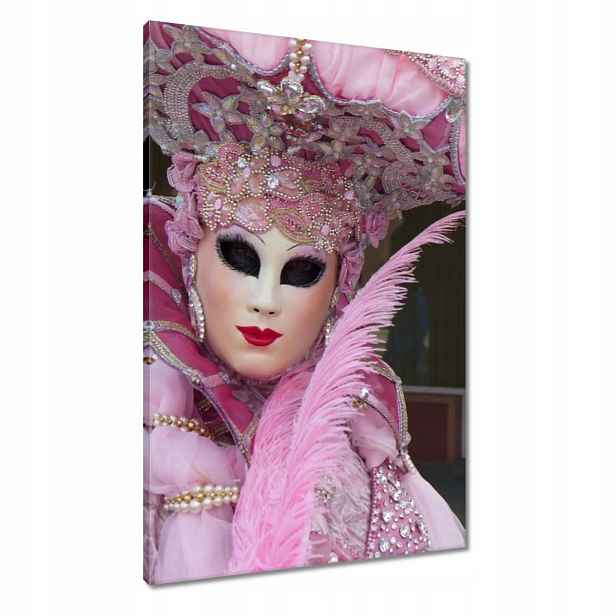 Obrazy 60x90 Růžová karnevalová maska