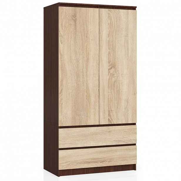 Šatní skříň se šuplíky 90 cm LOTA - wenge / dub sonoma