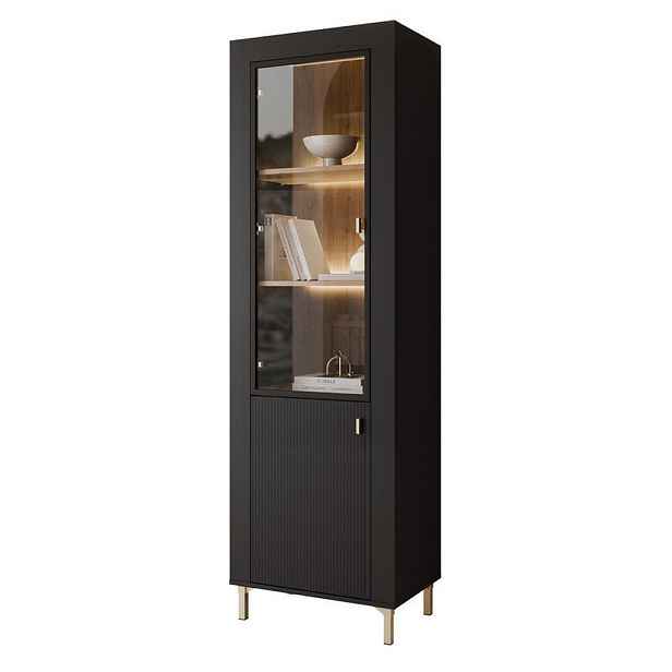 Idohome VITRÍNA AVENA s prosklenými dvířky, 60/40/194 cm, černá / dub
