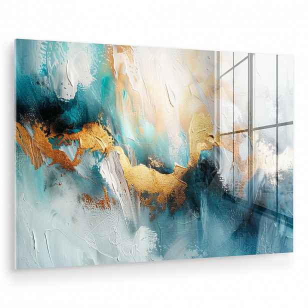 MuchoWow OBRAZ NA AKRYLOVÉM SKLE Abstraktní - umění - zlatá - modrá 90x60 cm
