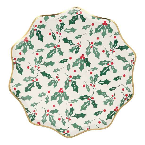 Papírové jednorázové tácky v sadě  8 ks Holly Pattern – Meri Meri