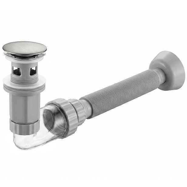 Umyvadlový Sifon Click Clack s přepadem 45mm Flow kartáčovaný nikl Rea