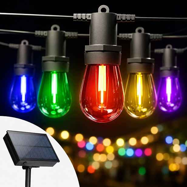 Zahradní Girlanda 15 Metrů Barevná Bílá Teplá Led Lampička Dálkový Ovladač Solární