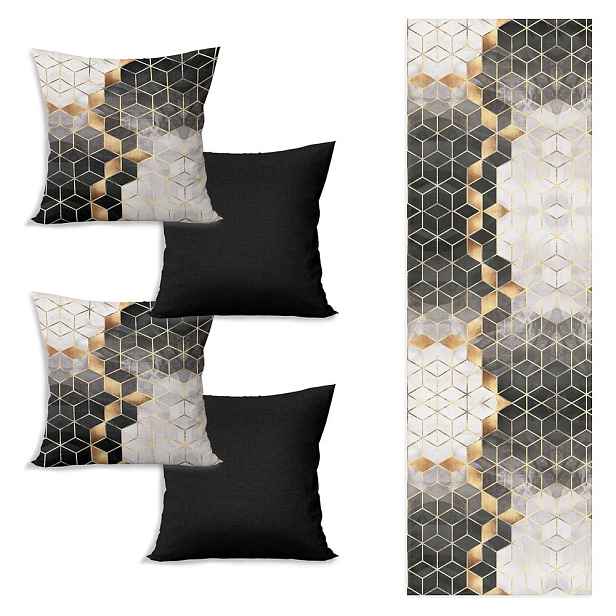 Set běhounu na stůl a 4 povlaků na polštáře Optic - Minimalist Cushion Covers
