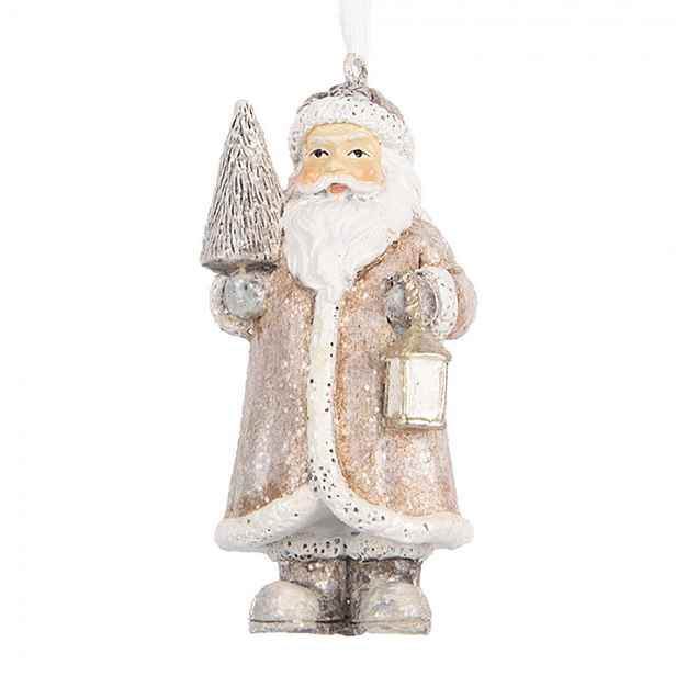 Béžová závěsná dekorace Santa držící lucernu - 5*4*9 cm Clayre & Eef