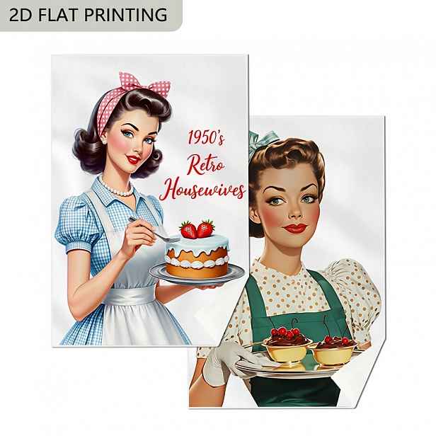 TEMU Sada 2 kuchyňských utěrek s retro designem pro domácnost z 50. let. Tyto savé utěrky jsou ideální pro sušení nádobí a lze je použít i při vaření