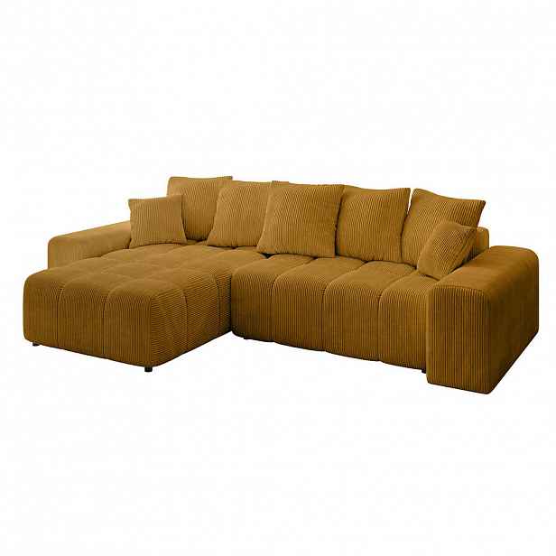 ALTDECOR ROHOVÁ SEDAČKA, otoman vlevo ENIL-L 297x189x68 hořčicově žlutý manšestr
