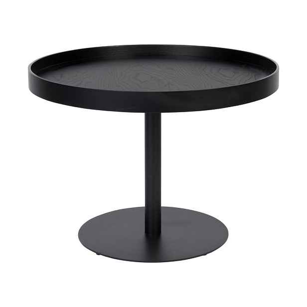 Černý kulatý konferenční stolek s deskou v dubovém dekoru ø 56 cm Yuri M – White Label