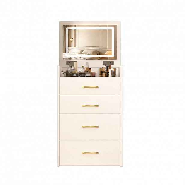 Modfu TOALETNÍ stolek z MDF 60x118x40 cm bílý se sklopným zrcadlem, stoličkou a úložným prostorem 3 v 1
