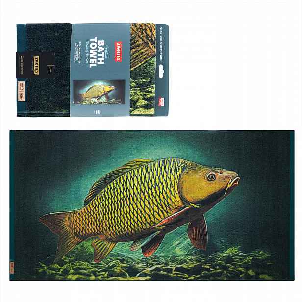 Bavlněný ručník Zwoltex 70x140 cm jako dárek pro rybáře, vzor Kapr