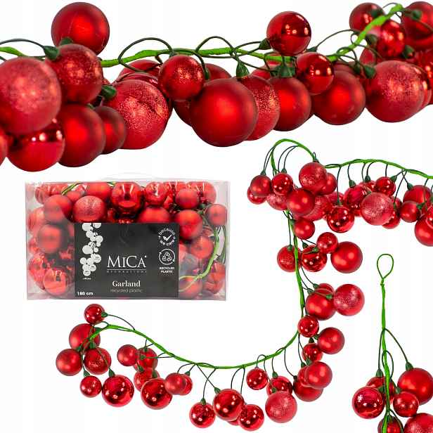 Větvička Girlanda 180 cm s Koulemi 80 ks Vánoční Dekorace Mica Decorations
