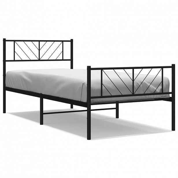 vidaXL Kovový rám postele s hlavovým a nožním čelem černý 100 x 200 cm