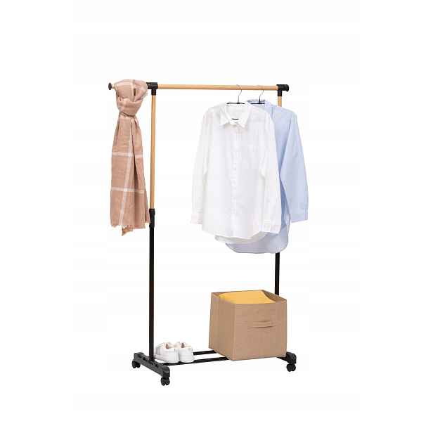 Regulovatelný mobilní věšák na oblečení 122 cm Černá šatní skříň Loft s kolečky