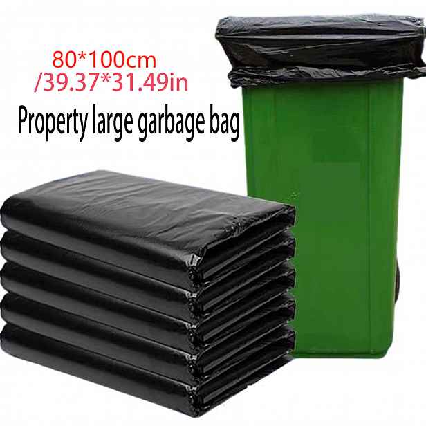 TEMU 1 role/10 ks 80X100 cm Velké černé pytle na odpadky s plochým dnem, extra silné, odolné proti úniku, jednorázové plastové vaky do popelnic,