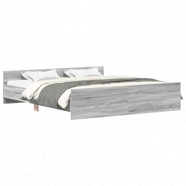 vidaXL Rám postele s hlavovým a nožním čelem šedý sonoma 200 x 200 cm