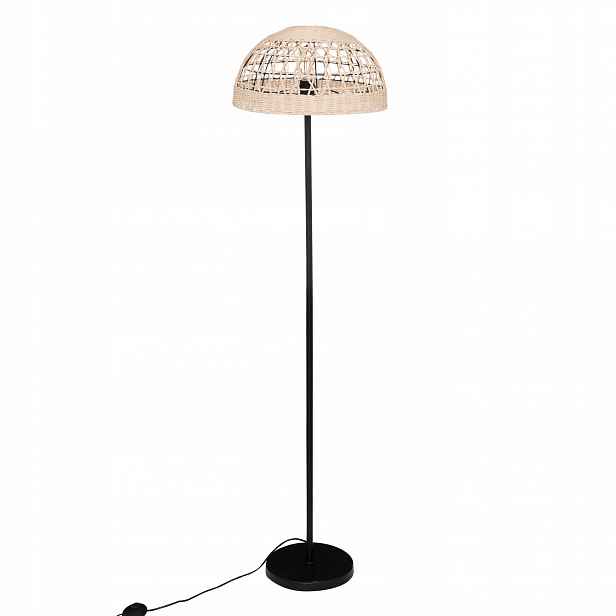 Béžová Kovová Podlahová Lampa S Opleteným Stínítkem Ø 40 CM X 150,5 CM