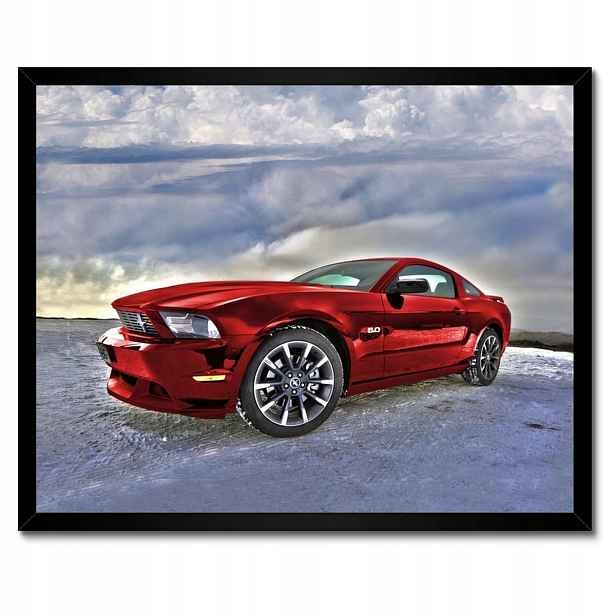 Plakáty v rámu 50x40 Červený Mustang Sníh