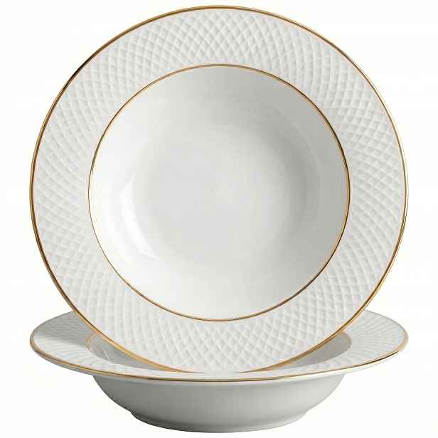 Jídelní talíř Hluboký bílý Porcelán 2 Kusy 22,5 cm zlatý okraj Wilmax