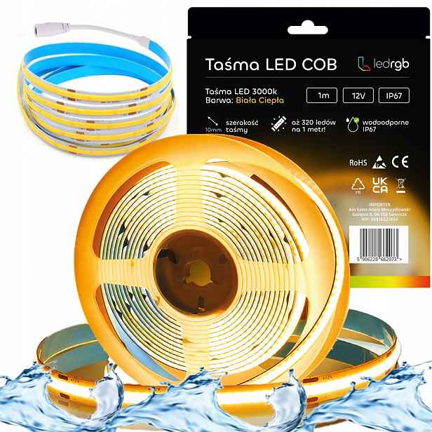 Led páska Neon Cob 12V 10 m 320 diod 3000K Bílá Teplá Voděodolná IP67