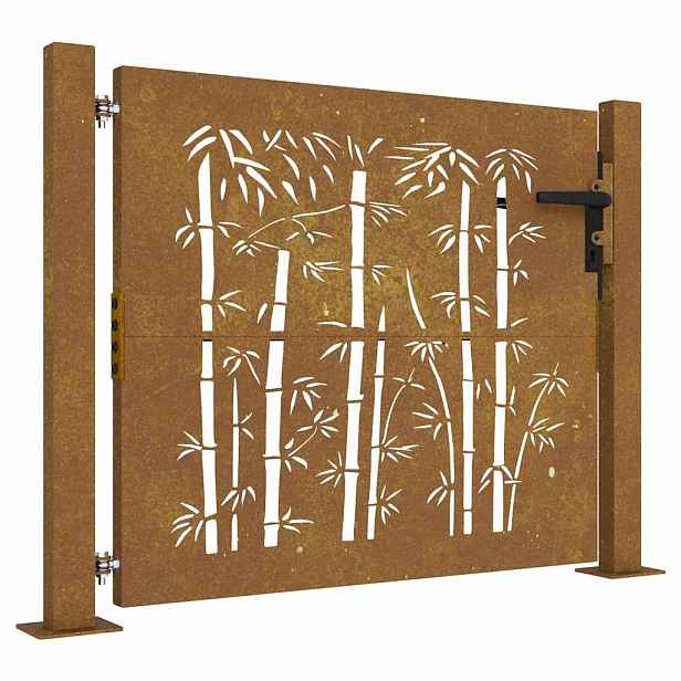 vidaXL Zahradní branka 100 x 75 cm corten ocel bambusový design