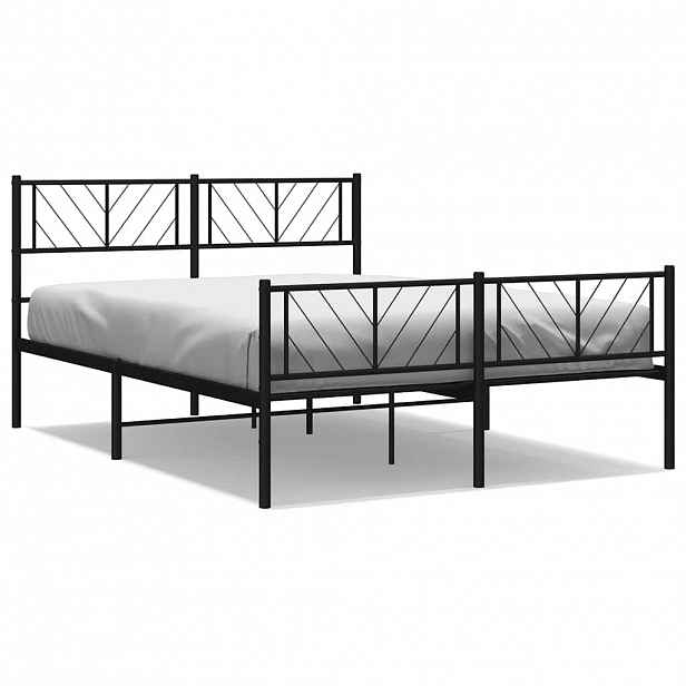 vidaXL Kovový rám postele s hlavovým a nožním čelem černý 120 x 190 cm