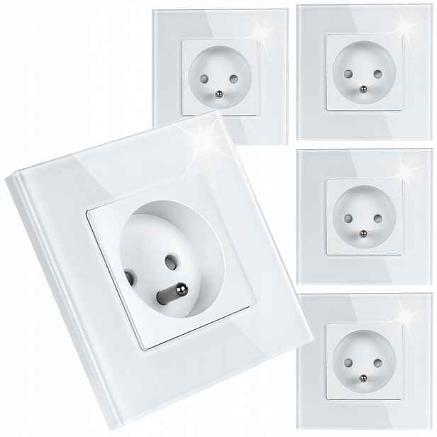 5 x Jednotlivá Elektrická Zásuvka Bílá Skleněná S Uzemněním