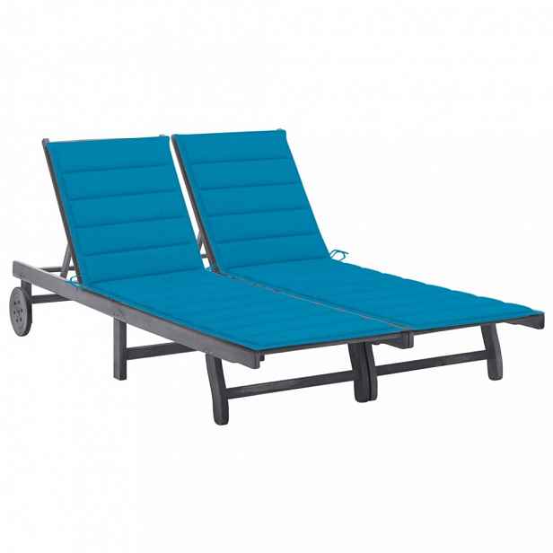 Dvojité zahradní lehátko akácie / látka Světle modrá