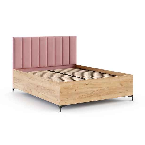 FDM Postel Sierra se zvedacím roštem Paris růžová/dub craft, velikost 90x200