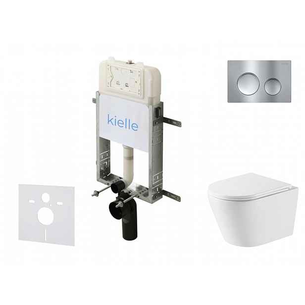 kielle Genesis New - Set předstěnové instalace, klozetu Nefia, Vortex Rimless+, sedátka softclose a tlačítka Gemini New I, lesklý chrom 30528SZ47