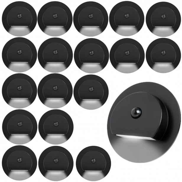 19X Schodišťová Lampa Černá Led 230V Senzor Pohybu Soumraku Neutrální Barva