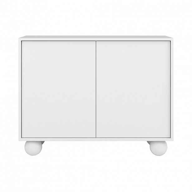 Beautysofa KOMODA Adel se 2 dvířky a kulatými nožkami, 104 cm, bezúchytková, bílá