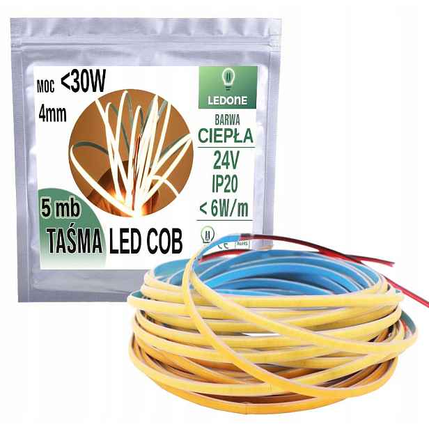 Led pásek Cob Úzký 4mm 24V neon linka bílá teplá 5mb