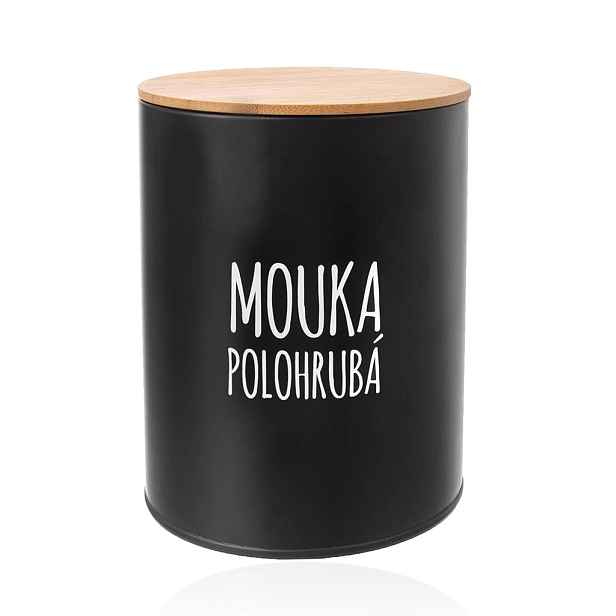 Orion Dóza na potraviny, plechová, černá, s bambusovým víkem, 2,3l, MOUKA POLOHRUBÁ
