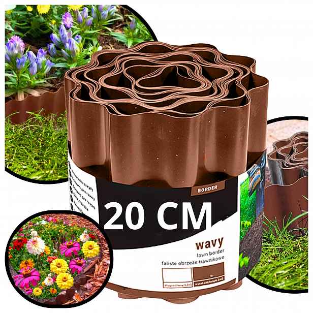 Zahradní Lem Trávníkové vlnité Palisáda 9 m/20 cm Hnědá silná tráva