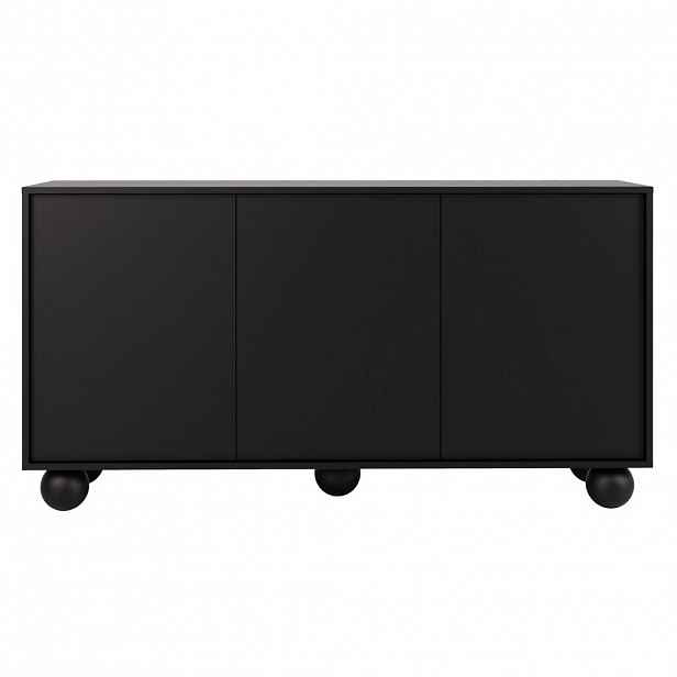 Beautysofa KOMODA Adel se 3 dvířky a kulatými nožkami, 154 cm, bezúchytková, černá