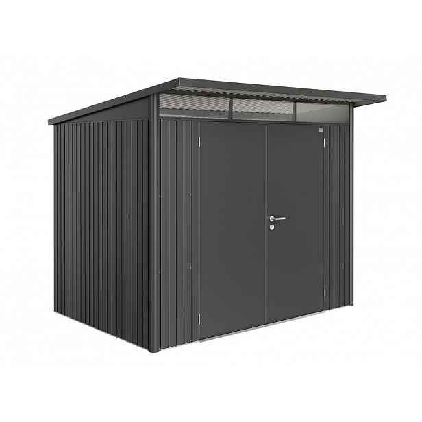 Domek na nářadí AVANTGARDE A5, šedá metalíza, dvoukřídlé dveře BH17059