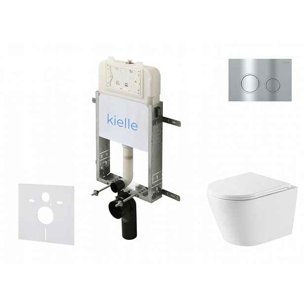 kielle Genesis New - Set předstěnové instalace, klozetu Nefia, Vortex Rimless+, sedátka softclose a tlačítka Gemini New II, lesklý chrom 30528SZ50