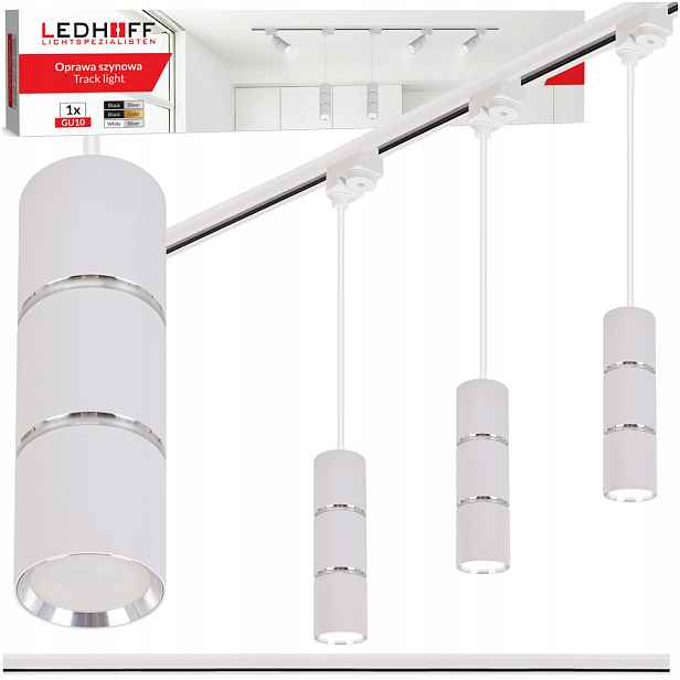 Kolejnicové osvětlení Szyna 1 m 3x Led závěsná lampa Tuba GU10 bílá Stříbrná