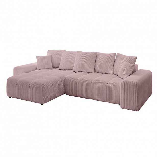ALTDECOR ROHOVÁ SEDACÍ SOUPRAVA s otomanem vlevo ENIL-L 297x189x68 Růžový manšestr