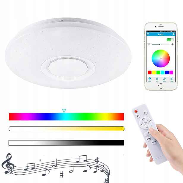 Stropní Svítidlo Rgb S Bluetooth Led Reproduktorem 60 W S Dálkovým Ovládáním Aplikací App
