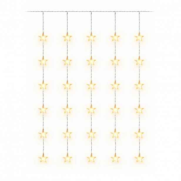LED vánoční svíticí hvězdy do okna, 120 × 120 cm teple bílá, 30 diod, čirý kabel, IP20 do interiéru, prodlužovací