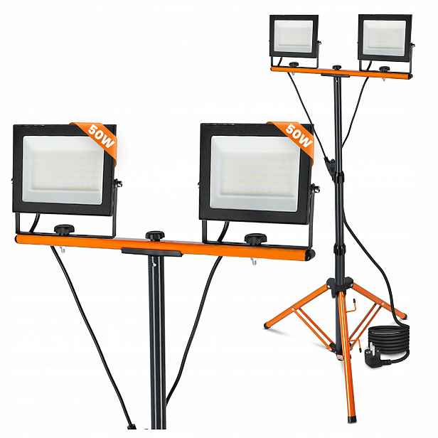 Halogenový Led stativ Stavební zářič 2x 50W 11000lm Lampa na stojanu
